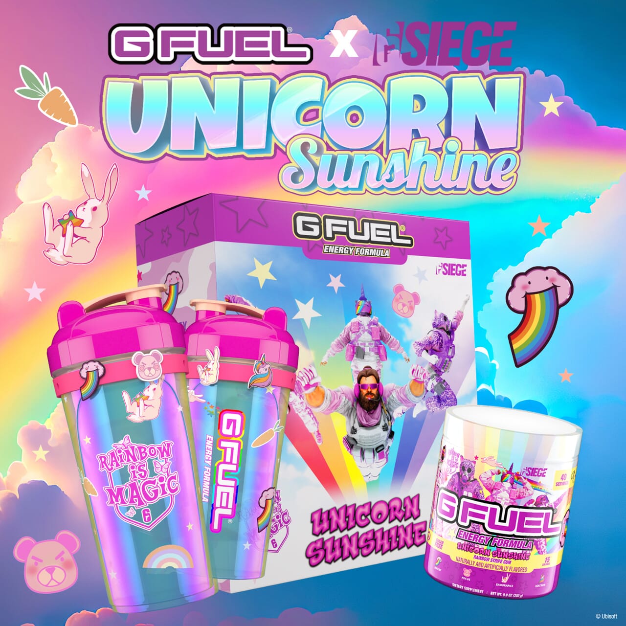 G FUEL Rainbow Six Siege "Rainbow is Magic" Unicorn Sunshine Collector's Box