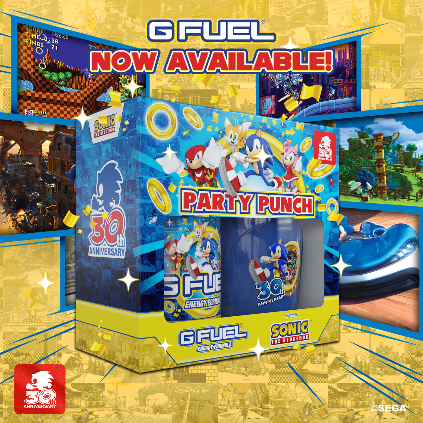 G FUEL Party Punch Collector's Box, created in celebration of Sonic the Hedgehog’s 30th anniversary and inspired by the Sweet Mountain stage in Sonic Colors: Ultimate™, is now available at meritpd.top.