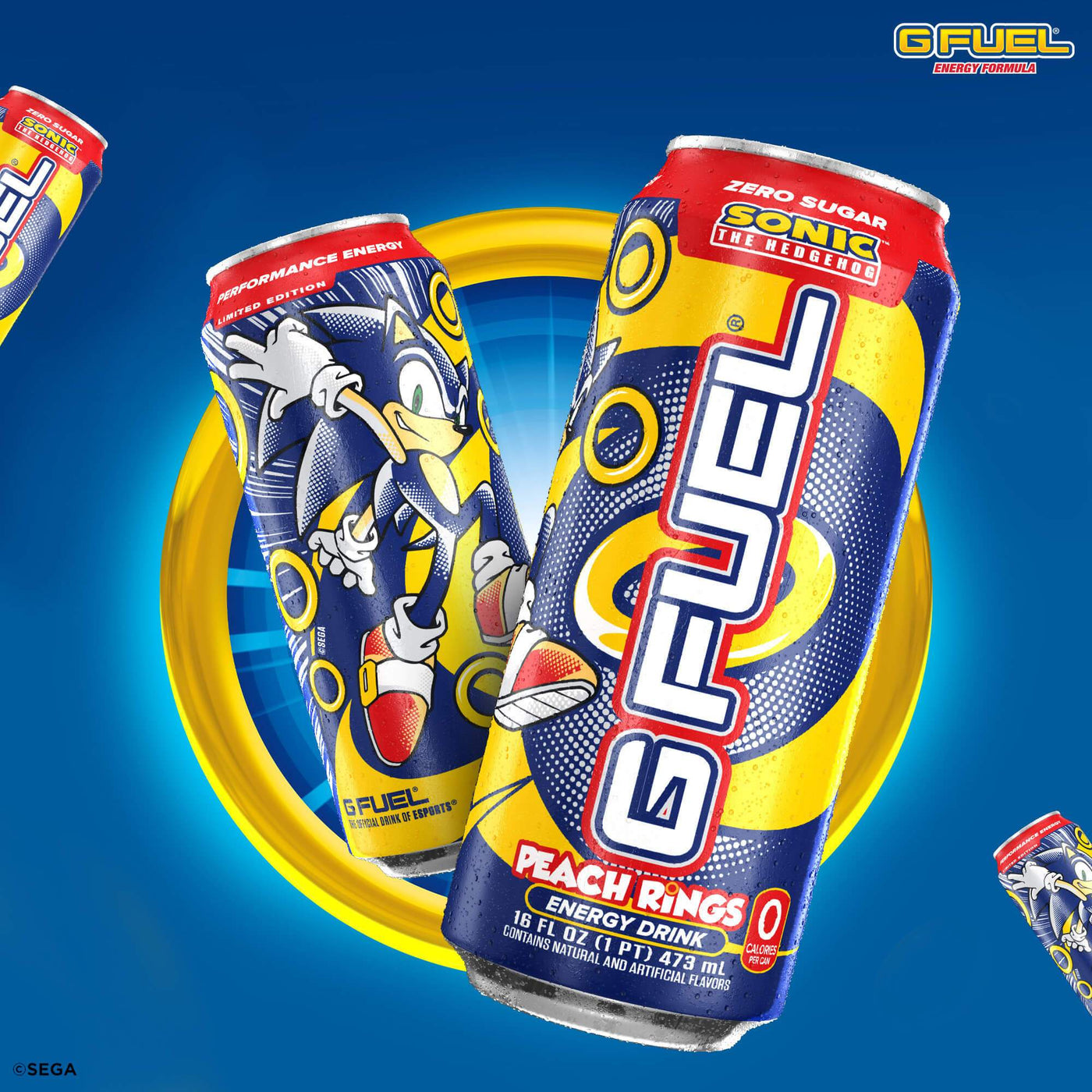 Sonic the Hedgehog Peach Rings G FUEL energy drink cans will be available for sale to U.S customers at meritpd.top on August 12, 2020.